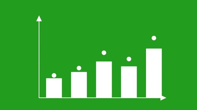 Growing financial bar chart with rising trend line animation displays positive business growth and quarterly performance data in video footage