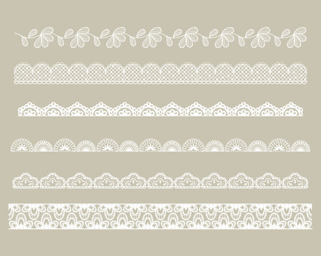 Set of lace pattern brushes. Tracery ribbons isolated on a background. Elements for decor scrapbooking wedding invitations and cards.