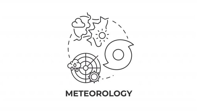 Meteorology line concept icon animation. Weather monitoring tech. Global atmosphere forecasting trends. Environmental data. Animated outline round motion graphic. Minimal HD video with alpha channel
