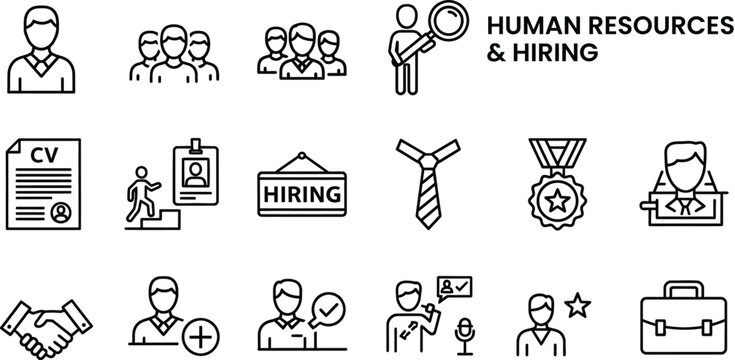 Human resources and hiring icons for recruitment and employment