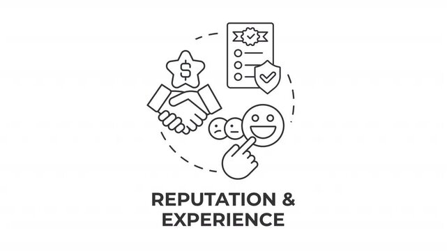 Reputation and experience line concept icon animation. Positive brand equity. Customer satisfaction. Industry standards. Animated outline round motion graphic. Minimal HD video with alpha channel