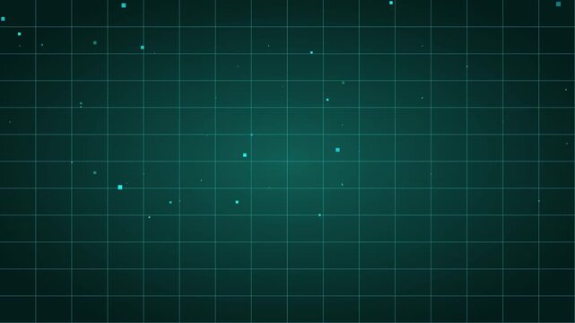 Digital grid pattern with floating neon particles creating a seamless motion video effect for modern technology and science data backgrounds