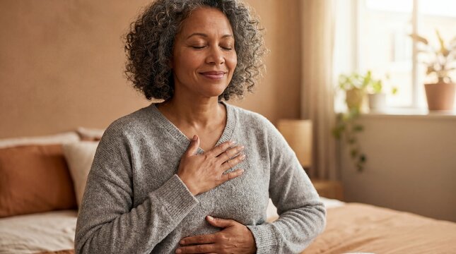 mental health wellness breathing exercises woman mindfulness calm calm personal closeup personal recovery concept eyes closed breath practice supports anxiety relief emotional regulation nervous