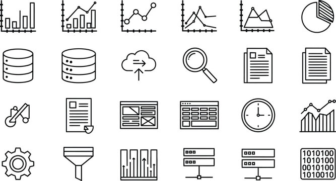 Business analytics icon set data visualization reporting and strategic decision making graphics