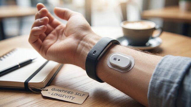 mental health wellness glucose monitor fitness tracker health data soft clinical detail personal recovery concept wearable sensor and tracker show modern self management chronic health monitoring and
