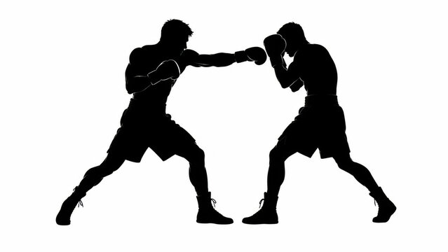 Two professional boxers fighting and sparring in a dynamic match silhouette illustration
