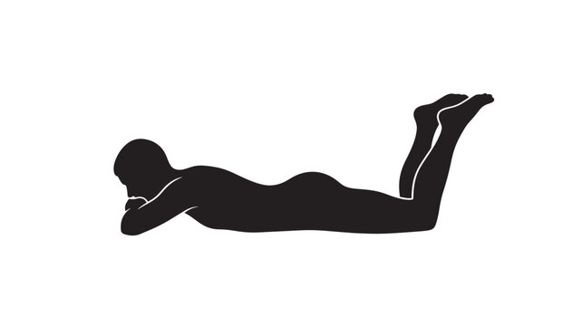 Woman Fitness Silhouette Lying Prone Legs Raised Core Exercise Yoga Pose Isolated on White