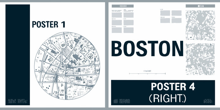 boston city map poster with circular layout