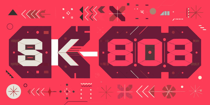 sk 808 text with geometric shapes on red background