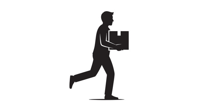 Delivery Man Running With Package Fast Shipping Courier Service Silhouette Isolated on White