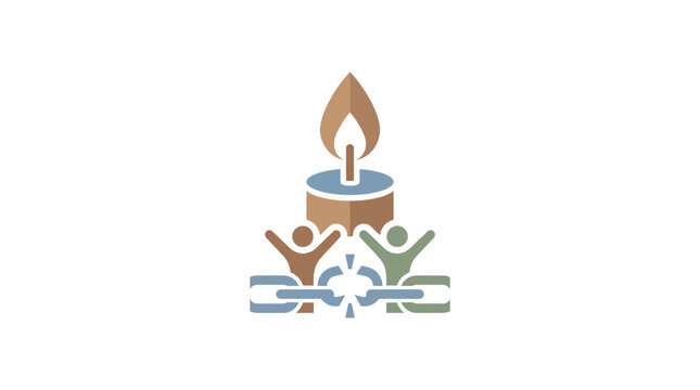 Freedom and Hope Symbol with Lit Candle Broken Chains and Human Figures