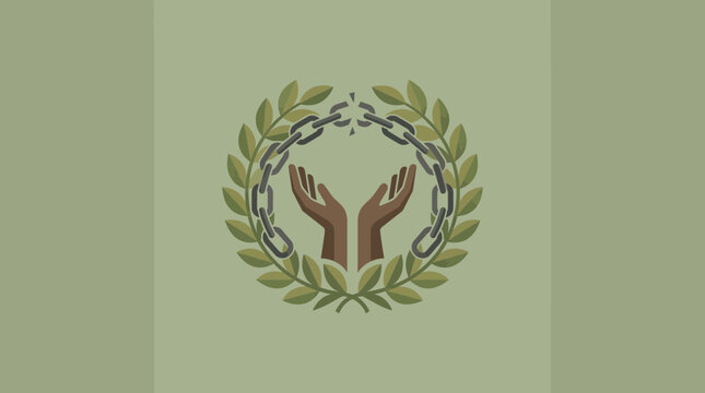 Freedom and Liberation Symbol with Broken Chains and Laurel Wreath