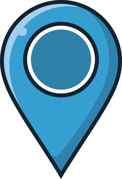 Bright blue location pin icon with a white outline isolated on a white background digital illustration