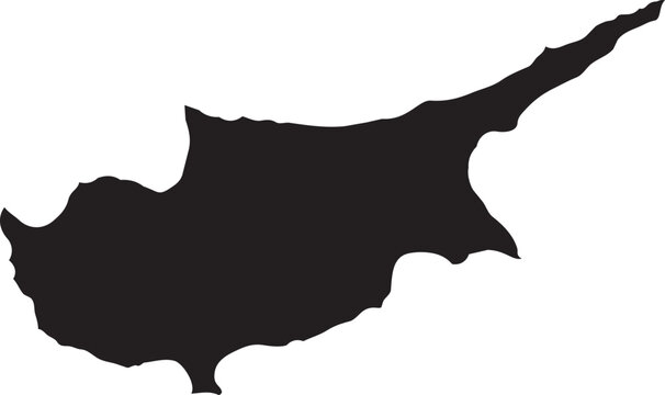 Black silhouette map of Cyprus island simple vector outline for travel and geography concepts isolated on white background