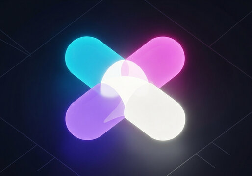 Vibrant 3D abstract cross design featuring smooth neon gradient colors in purple, blue, and pink on black backdrop
