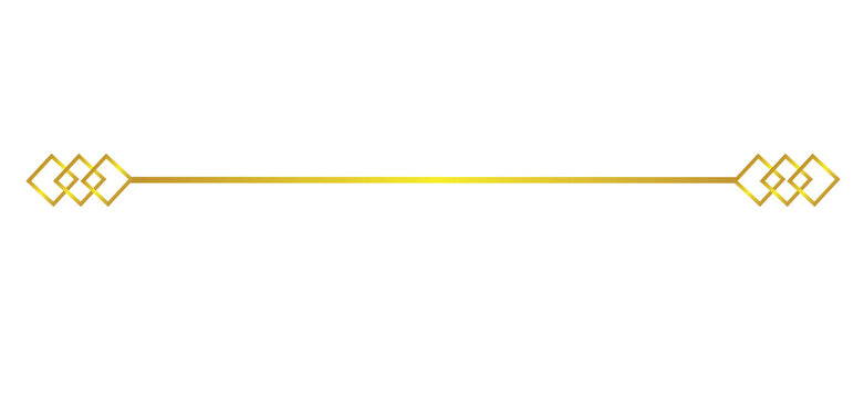 Golden ornamental divider line. Elegant geometric separator. Minimal decorative border for invitations, certificates and luxury designs. PNG