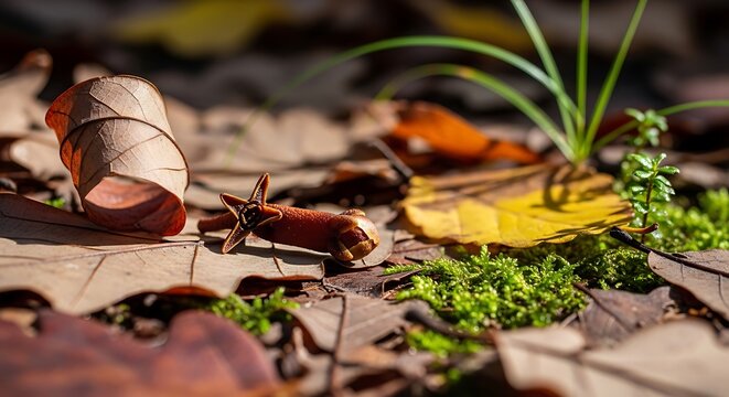 A single fallen clove rests on autumn leaves