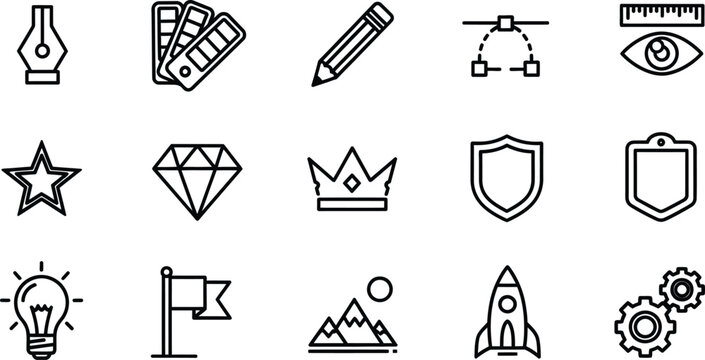 Collection of 15 line icons for business creativity and productivity