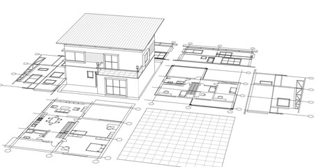 Fototapeta premium residential modern house plan project 3d