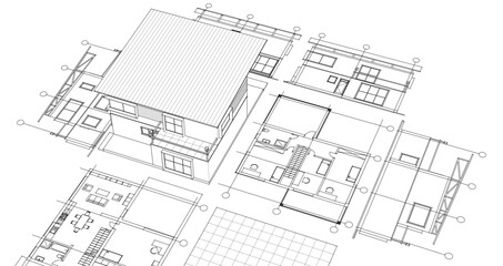 Fototapeta premium residential modern house plan project 3d
