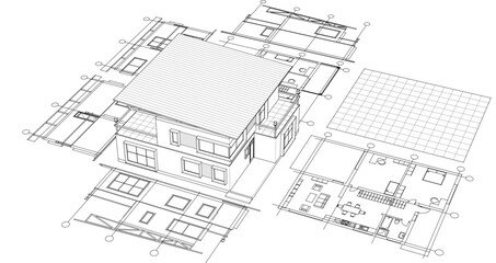 Fototapeta premium residential modern house plan project 3d