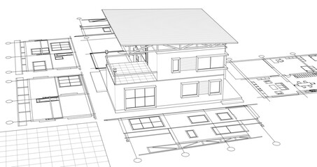 Fototapeta premium residential modern house plan project 3d