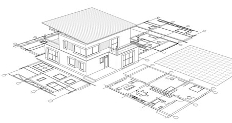 Fototapeta premium residential modern house plan project 3d