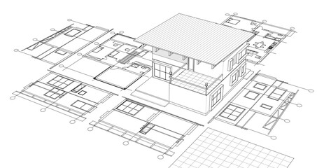 Fototapeta premium residential modern house plan project 3d