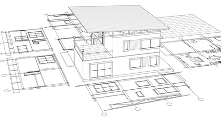 Fototapeta premium residential modern house plan project 3d