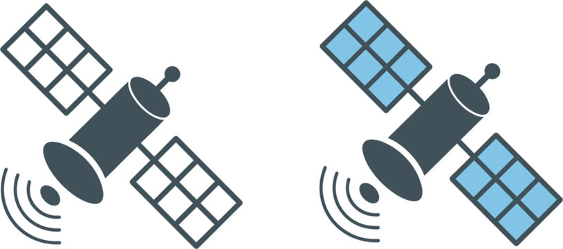 Satellite vector icon collection isolated, communication technology and space network illustration design set