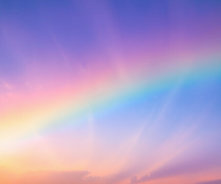 Sky midday sunlight beams rainbow pastel gradient pale orange-pink purple-blue dramatic. Beautiful sunny day soft light clouds blur background.