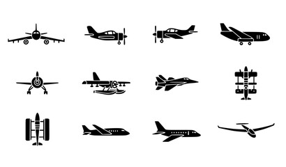 Filled Vector Plane Icon Set in Black for Aviation, Travel, and Flight Design © MdFaruk