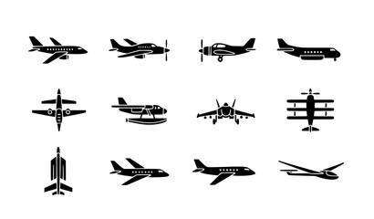 Mixed Black and Color Plane Vector Icon Set for Aviation, Travel, and Flight Design © MdFaruk