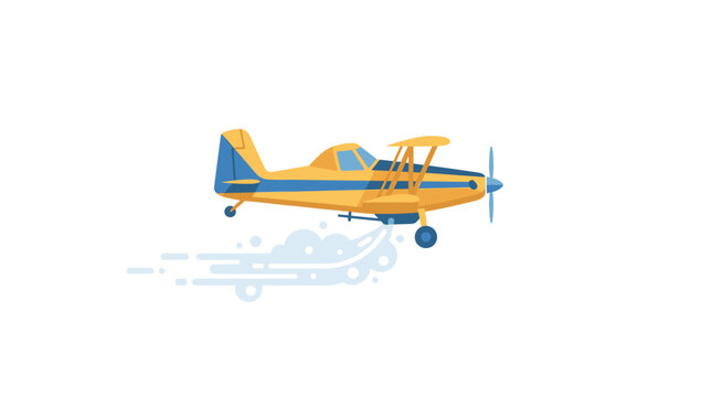Yellow crop duster airplane flying in the sky.