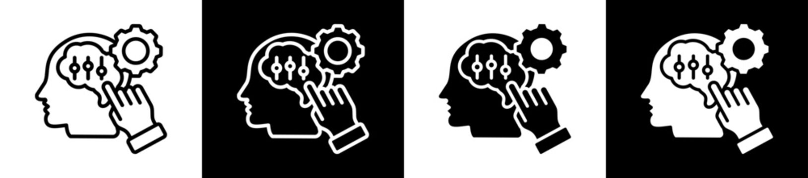 Mind Control Icon Set In Black And White Filled Style Collection