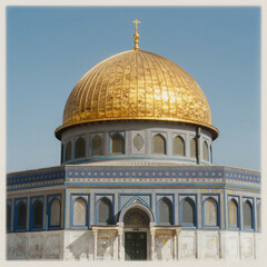 Obraz premium Dome of the Rock Shining Under Bright Sunlight in Vintage Aesthetic