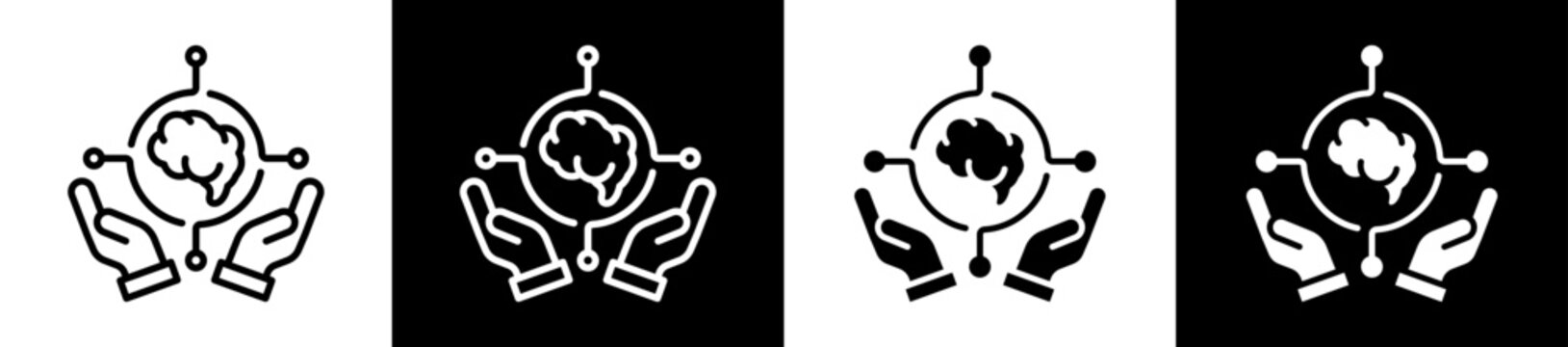 Mind Mapping Icon Set In Black And White Filled Style Collection