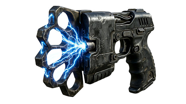 Isolated Taser Gun Illustration With Blue Electricity Discharge