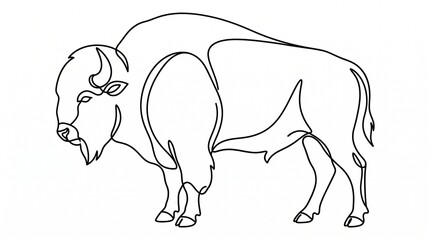 Fototapeta premium Modern Single Line American Bison Outline Vector Isolated on White Background. Elegant Continuous Line Bison Wildlife Animal Minimal Vector Drawing.