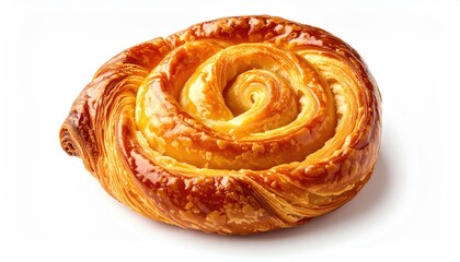 Fototapeta premium Golden spiral pastry with flaky layers and a glossy sheen