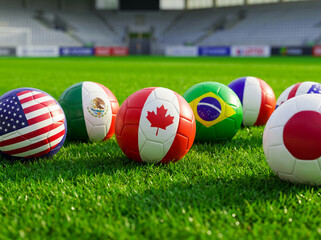 International Soccer Balls on Green Grass Field © Emad Fathy Hussein A