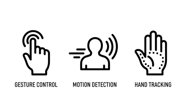 Human computer interaction and motion tracking icons with tracking interaction technology interface detection computing movement biometric innovation advanced automation response technical