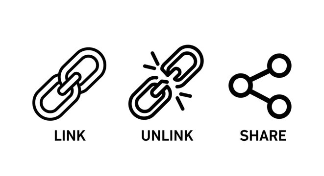Network connectivity link unlink and content share icons with connection connectivity disconnect internet communication transmission transfer interface platform interaction distributed