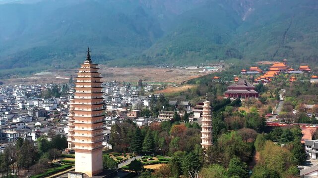 Three Pagodas and temple complex in Dali, Yunnan, China