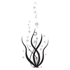 Minimalist seaweed silhouette vector with rising air bubbles for marine life and underwater design © Zulfa