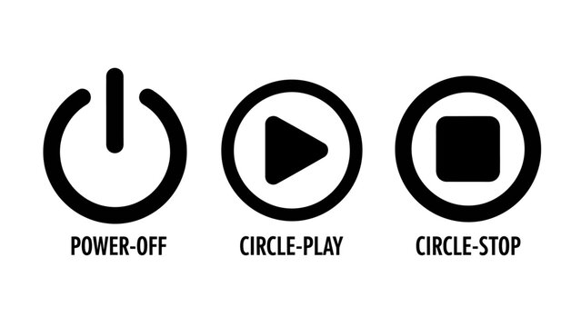 Modern multimedia media control icons including power off play and stop with technology interface multimedia application software function electronic navigation computer playtime