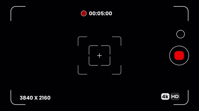 Modern digital camera viewfinder overlay with recording indicators, smartphone video interface on alpha channel 4k video