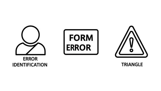 Set of error identification icons including user symbol form error rectangle and warning triangle with identification triangle interface notification attention isolated illustration business