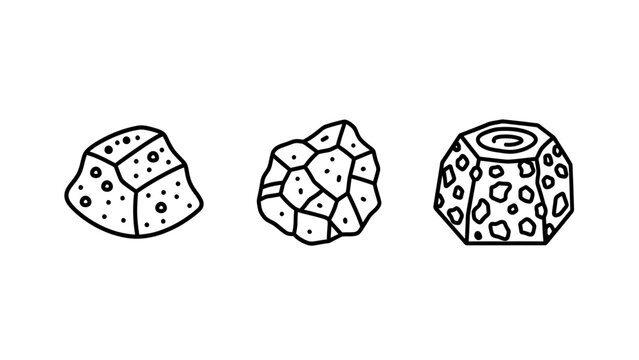 Geological rock formations and mineral textures icon set with formation geological material gemstone structure earthwork environmental landscape fragment exploration geoscience groundwork