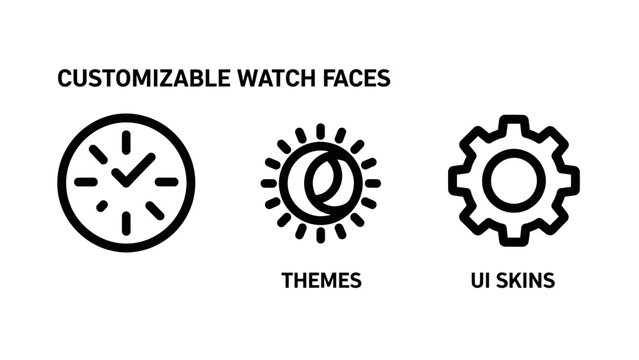 Customizable watch faces and interface themes icons with customizable interface settings smartwatch wearable technology personalization preference minimalist configuration experience